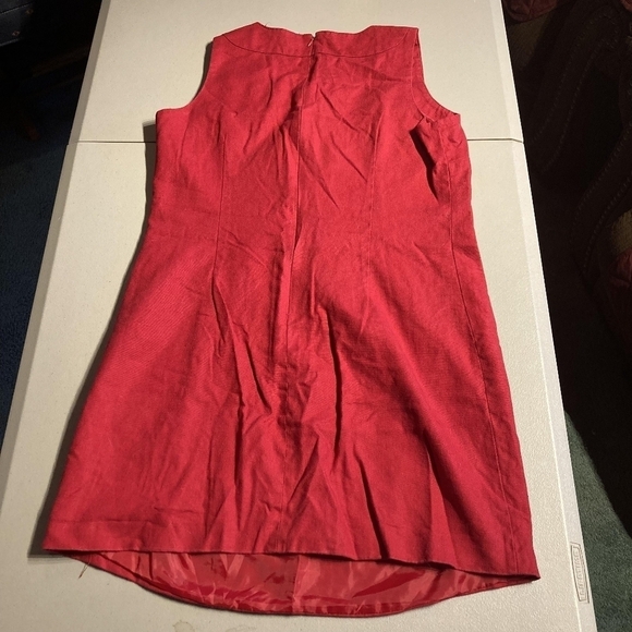Vintage Richard Malcolm Sleeveless Red Linen Cotton Dress Women's Size 12 EUC - Picture 2 of 5